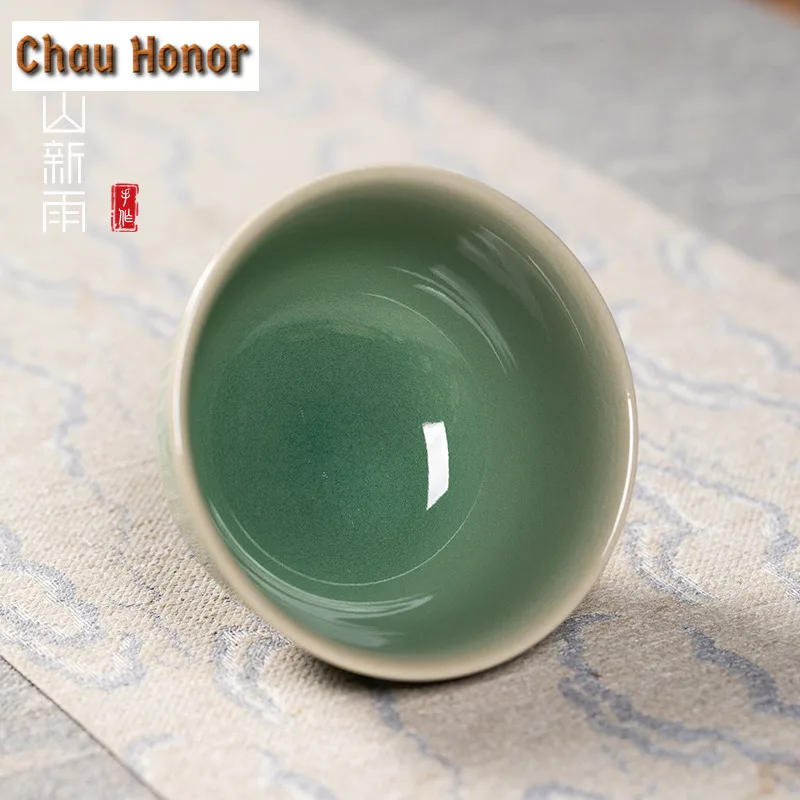 100ml Handmade Longquan Celadon Goblet Teacup Boutique Tea Bowl Tea-tasting Fragrance Cup Chazhan Master Cups Tea Ceremony Gifts