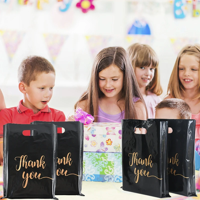 Thank You Packaging Bags for Small Business 38cm Plastic Gift Bag with Handle Christmas Birthday Wedding Gift Package 10Pieces