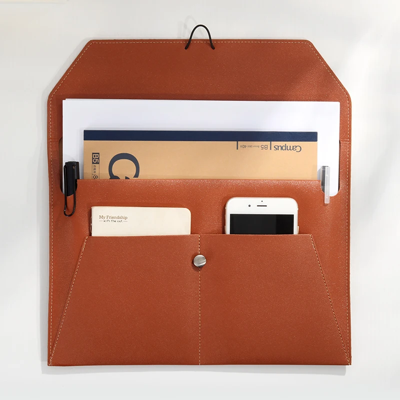 File Folders A4 Business Leather Multi-function Clamping Waterproof with Thickened Data Rope Buckle for Office Use file folders