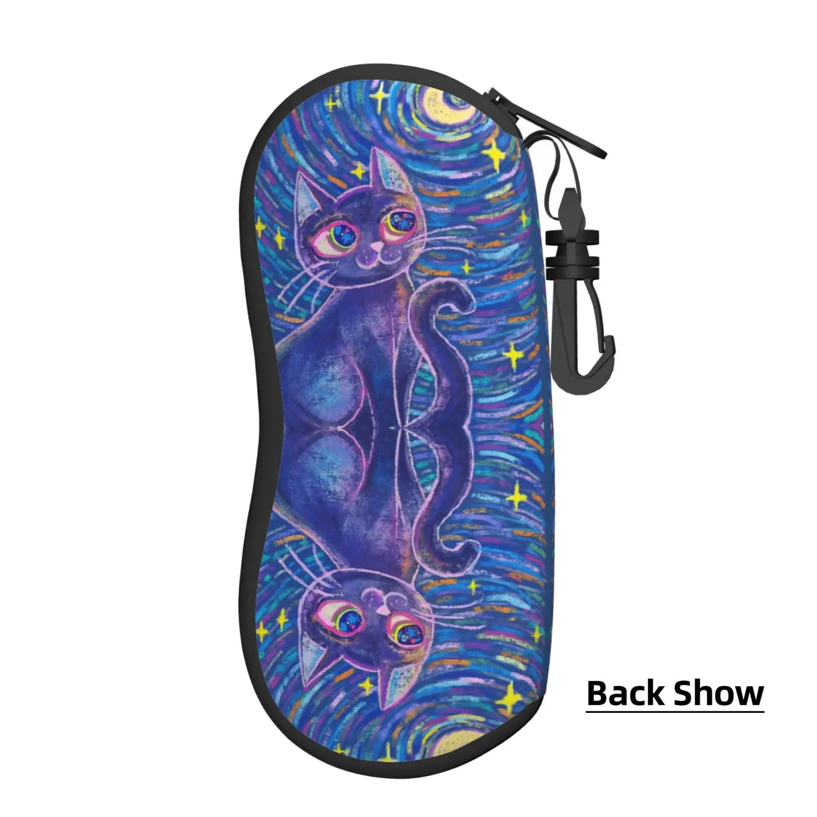 Glasses Case Black Cats Looking Out Of The Corner Portable Zipper Glasses Case Unglasses Cover Storage