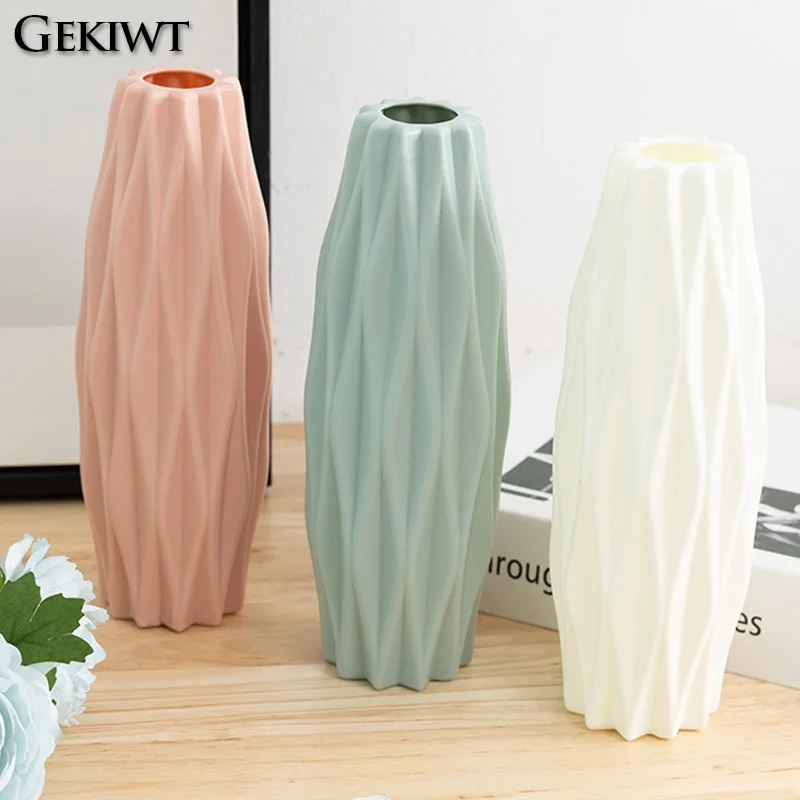 Diamond Pattern Plastic Smooth Vase Plants Basket Nordic Wedding Decorative Dining Durable for Living Room Bedroom Home Decora 2