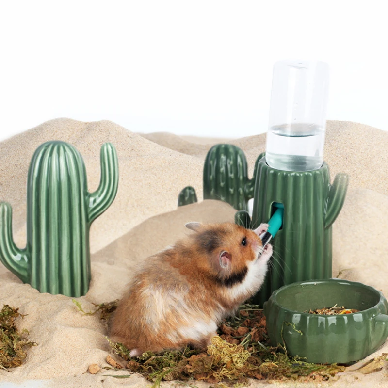 

Small Animal Ceramics Water Supplies Design Cactus Water Feeder for Hamster Chinchillas Supplies Small Pet Cage Decor