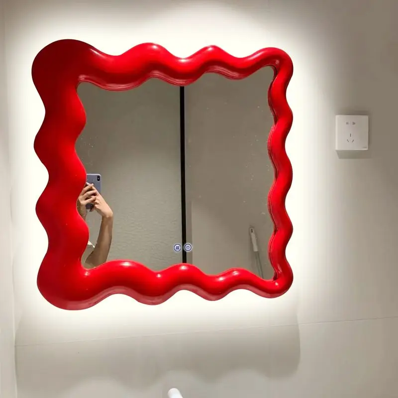 Exquisite Simple Wave-like Mirror, Wall-hung for Bathroom, Ideal as Cream Cloud Bedroom Makeup & Art Decor Piece