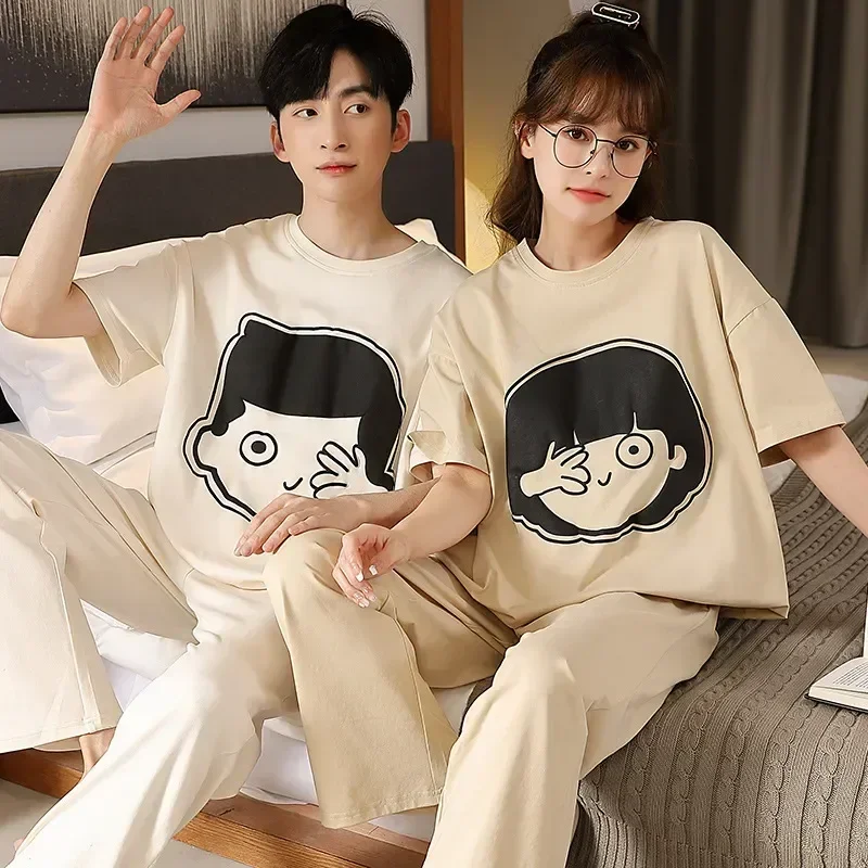 

Cotton Sets Pijama Casual Night Women Freeship Spring Couple Homewear Sleepwear Lover Family Men & Pajamas