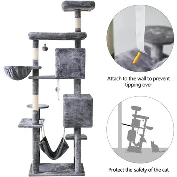 Cat Tree 71.6 inches Cat Tower for Cats,Multi-Level Cat Condo Furniture with Scratching Posts, with Cozy Basket & Hammock 2