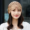 Beanies Hat Female Ethnic Style Flower Hat Hollow Single Layer Sleeve Cap Rhinestone Retro Women Dual-purpose Turban Hat Muslim 2