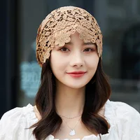 Beanies Hat Female Ethnic Style Flower Hat Hollow Single Layer Sleeve Cap Rhinestone Retro Women Dual-purpose Turban Hat Muslim 2
