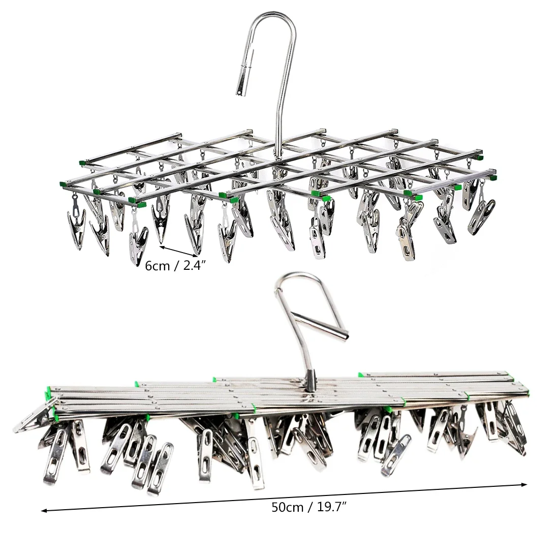 Folding Drying Rack with 35/20 Clips Stainless Steel Windproof Underwear Socks Clip Swivel Hook Hanger Space Saving Drying Rack