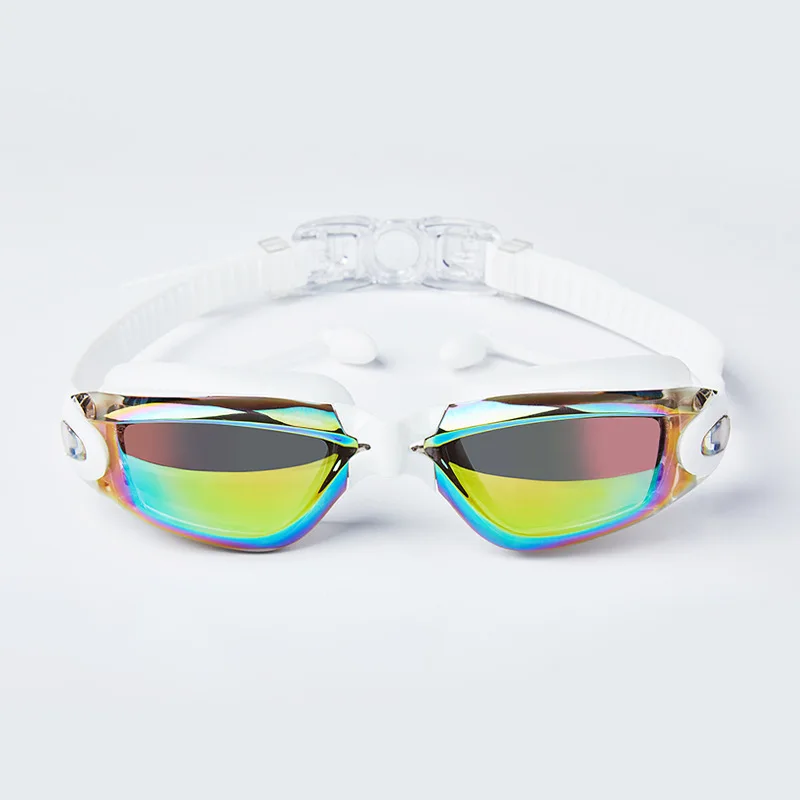 Professional Adluts Swimming Goggles Electroplate Anti-Fog Swimming Glasses with Earplugs uv Prescription Lens Silicone eyewear 6