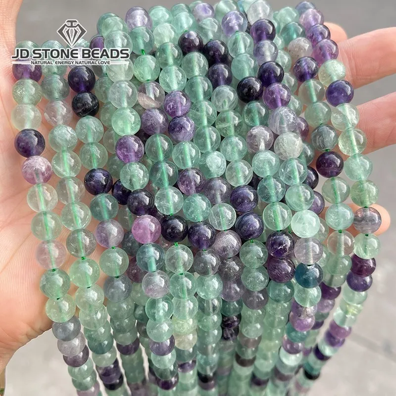 Loose Gemstone Beads Loose Beads 3A Natural Stone Multicolor Fluorite Beads Round Loose Beads 15" Strand 4 6 8 10MM For Jewelry Making Bracelet Diy