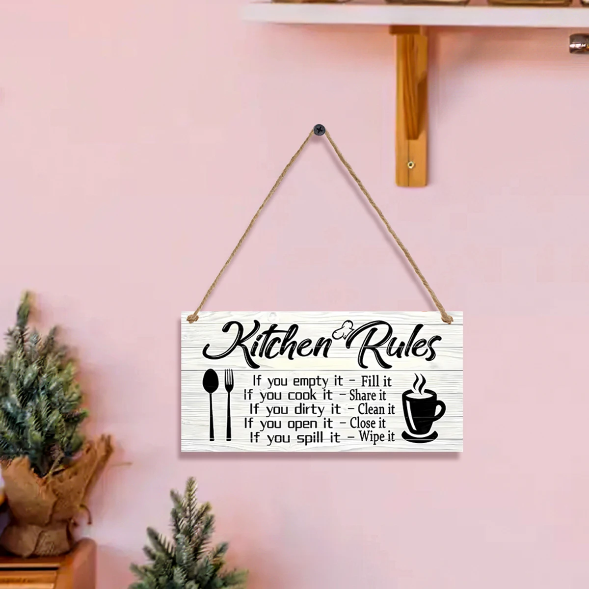 1PC, creative wooden kitchen specification English slogan decorative sign, lightweight wooden material decorative sign