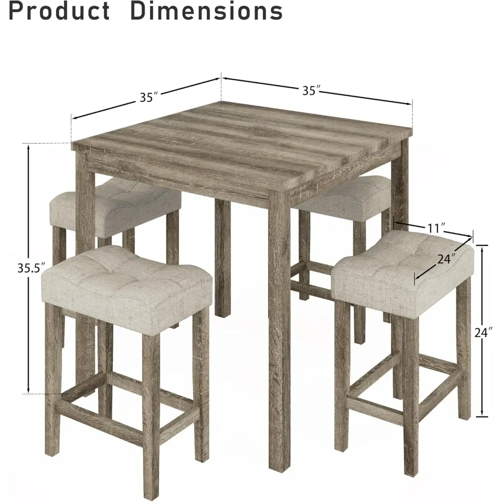 5-Piece Dinner Table Set, Modern Rectangular Dining Table Furniture Set for Kitchen, 35 Inch Dining with 4 Stools