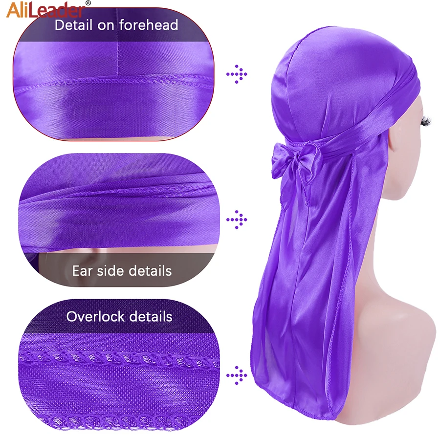 Unisex Silky Durags Bandanas Turban Hat Wigs Doo Men Satin Durag Biker Headwear Headband Hair Accessories Extra Long Tail Du-Rag 2