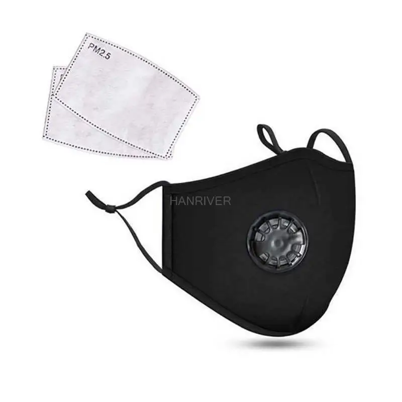 1pc Three-layer cotton cloth hanging ear type cold mask filter dustproof PM2.5 cotton cloth mask with breathing valve