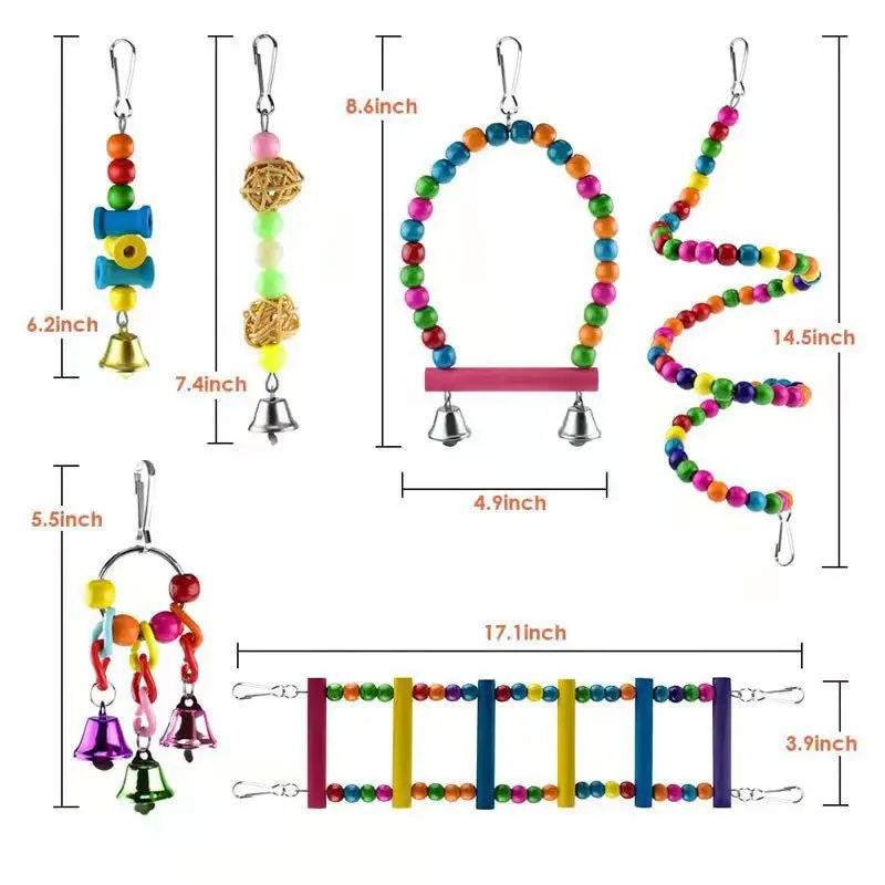 10 Packs Toys for Birds Swing Chewing Training Parrot Toys Chewable Hanging Bird Accessories Pet Wooden Bell Bird
