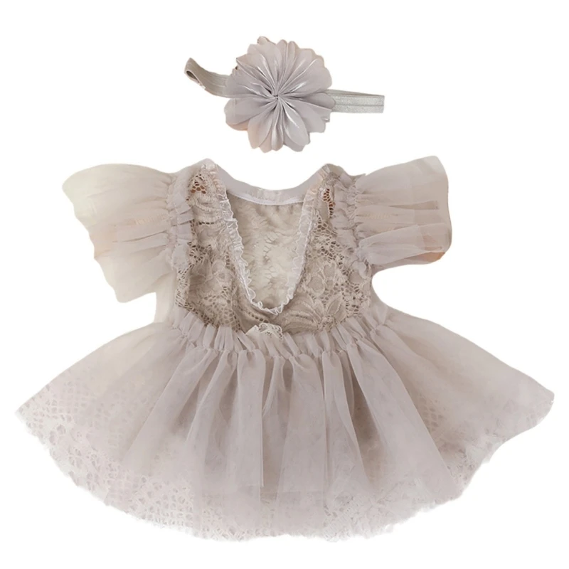 

Newborn Baby Girl Outfit Set Little Girls Skirt & Headband set Infant Girl Lace Romper with Headband for Photos Props