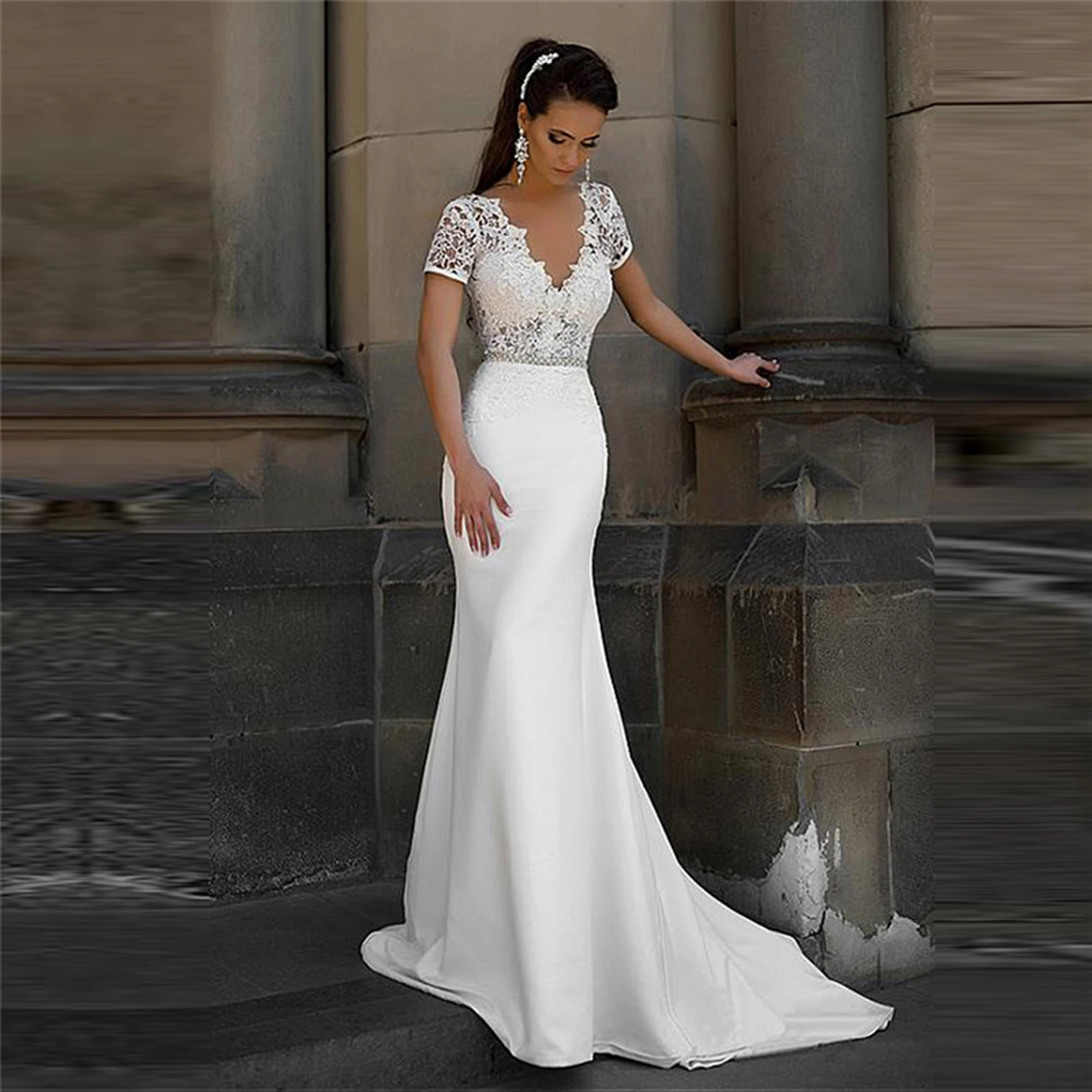 Elegant Customized Vintage Lace Mother Dresses Mermaid O Neck Wedding Party Gown Short Sleeve Mid-calf Length Occasion Dress