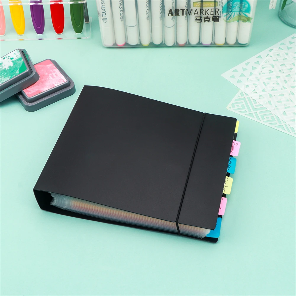 50pcs/Set Cookie Stencil Plastic Storage Binder 6x6" Multi-color Stencils Folder For Stamp Dies Storage Organization Pocket Bags