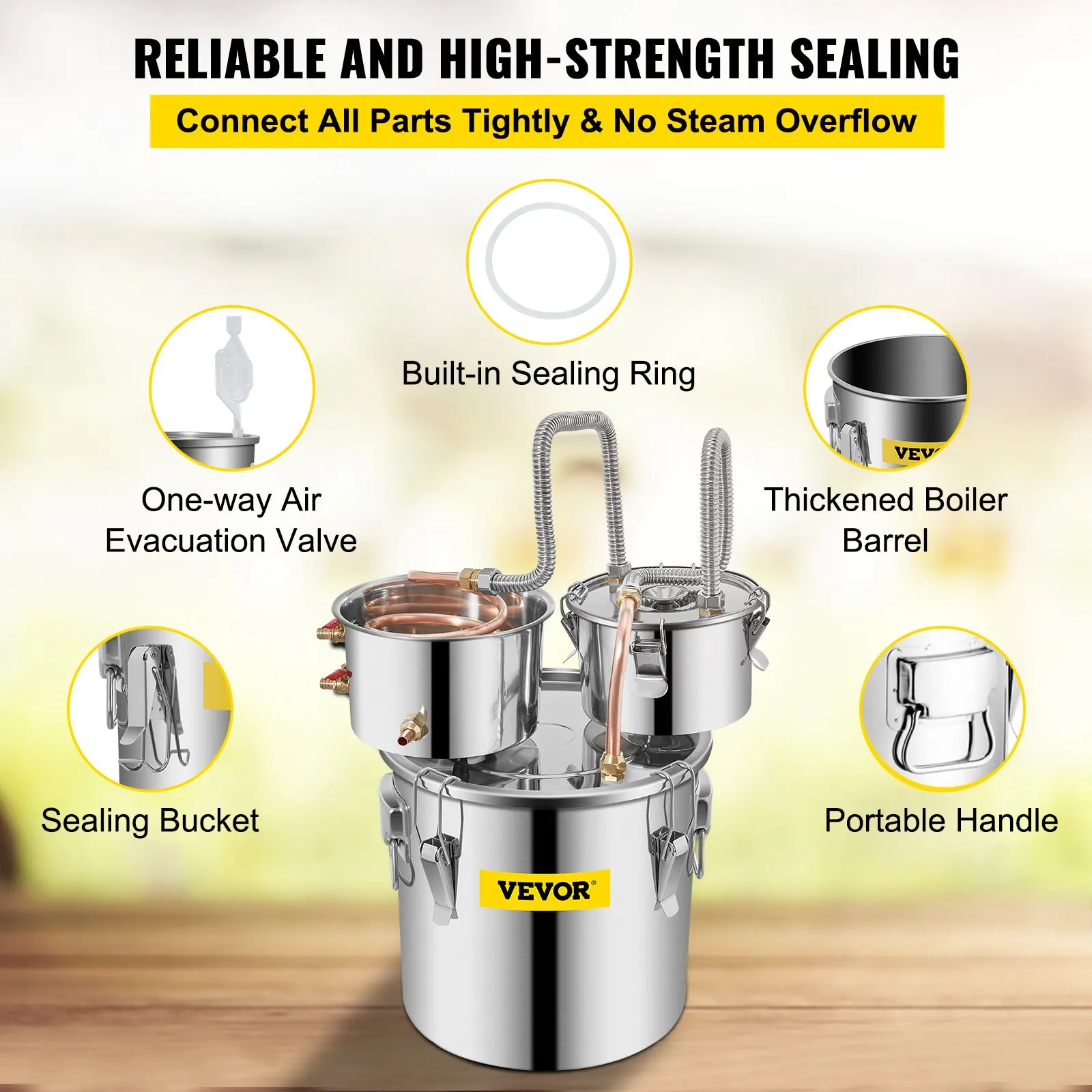 VEVOR Distiller Alcohol Brewing Still 12/20/30/50L Stainless Steel Alcohol Distiller Wine Making Boiler for Whisky Beer Brandy 6