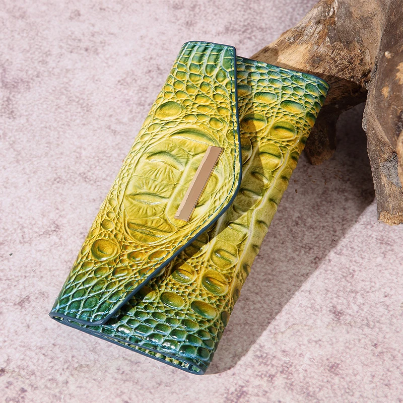 Fashion Alligator Leather Women Long Wallet Luxury Brand Coin Purse Design Clutch Bag Card Holder Zipper Ladies Commuter Purses
