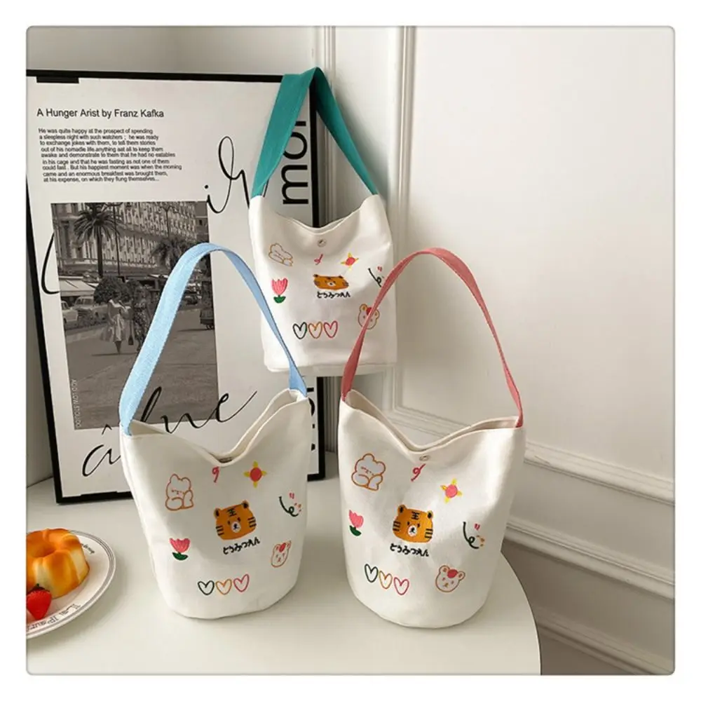 

Canva Bucket Bag Gift Portable Cartoon Printed Tote Bag Large Capacity Cylinder Bags