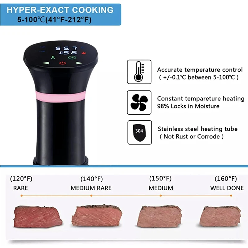 1800W Vacuum Sous Vide Cooker LCD Touch Immersion Circulator Accurate Cooking  IPX7 Waterproof Slow Cooker with Digital Display 4