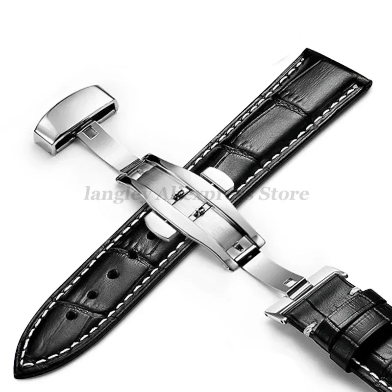 Premium Genuine Leather Watch Strap with Butterfly Buckle, Multiple Width Options