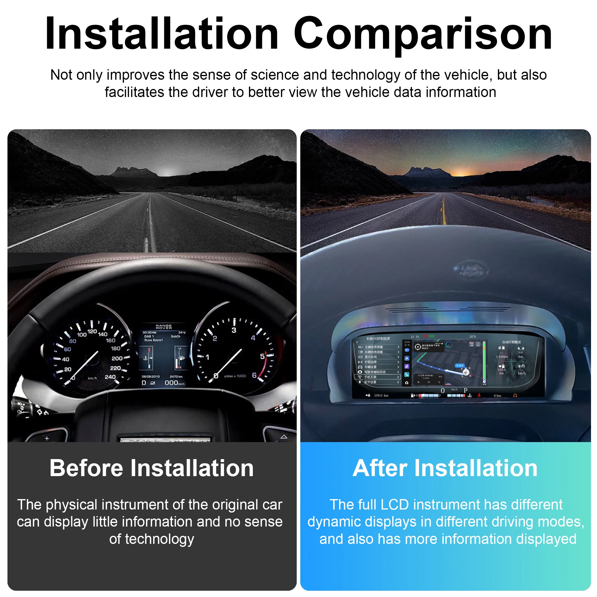Digital Instrument Cluster For Land Rover Evoque 2012-2019 iOS Carplay,Speedomet