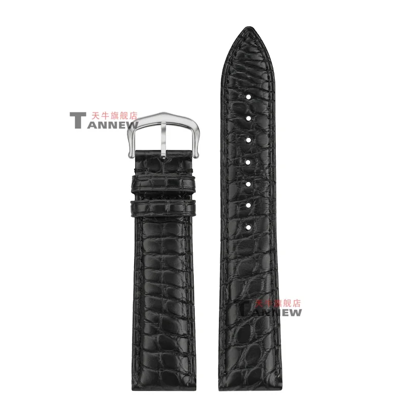 Premium Black Genuine Alligator Leather Watch Strap, 18mm 20mm Luxury Replacement Band