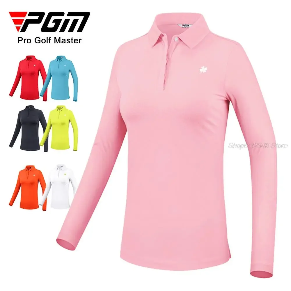 Pgm Women Golf T-Shirt Fashion Sports Long Sleeve Tops Ladies Quick Dry Breathable Polo Shirt Turn Down Collar Casual Sportswear