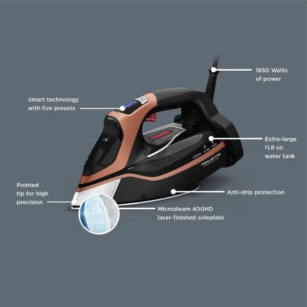 Rowenta Steam Force Pro Stainless Steel Soleplate Steam Iron for Clothes 400 Microsteam Holes, Cotton, Wool, Poly, Silk 4