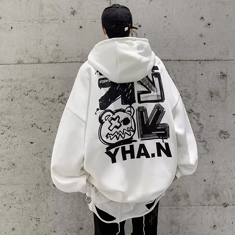 【SIze M-8XL Hoodies】2025 New Men Fashion Cartoon graffiti Letter Print cotton Casual Velvet Oversize Jacket Couple Clothes 2