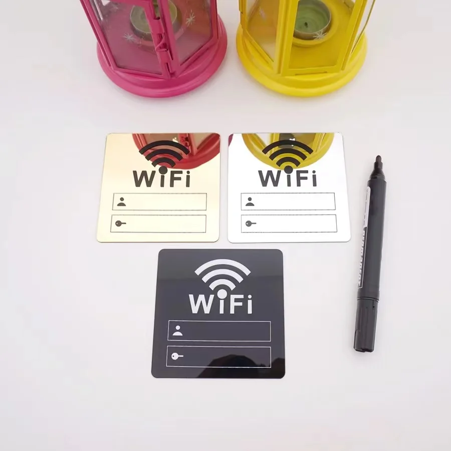 WIFI Sign Mirror Wall Stickers 3D Acrylic Rewritable Handwriting Account and Password For Public Shope Signage Decorate 6