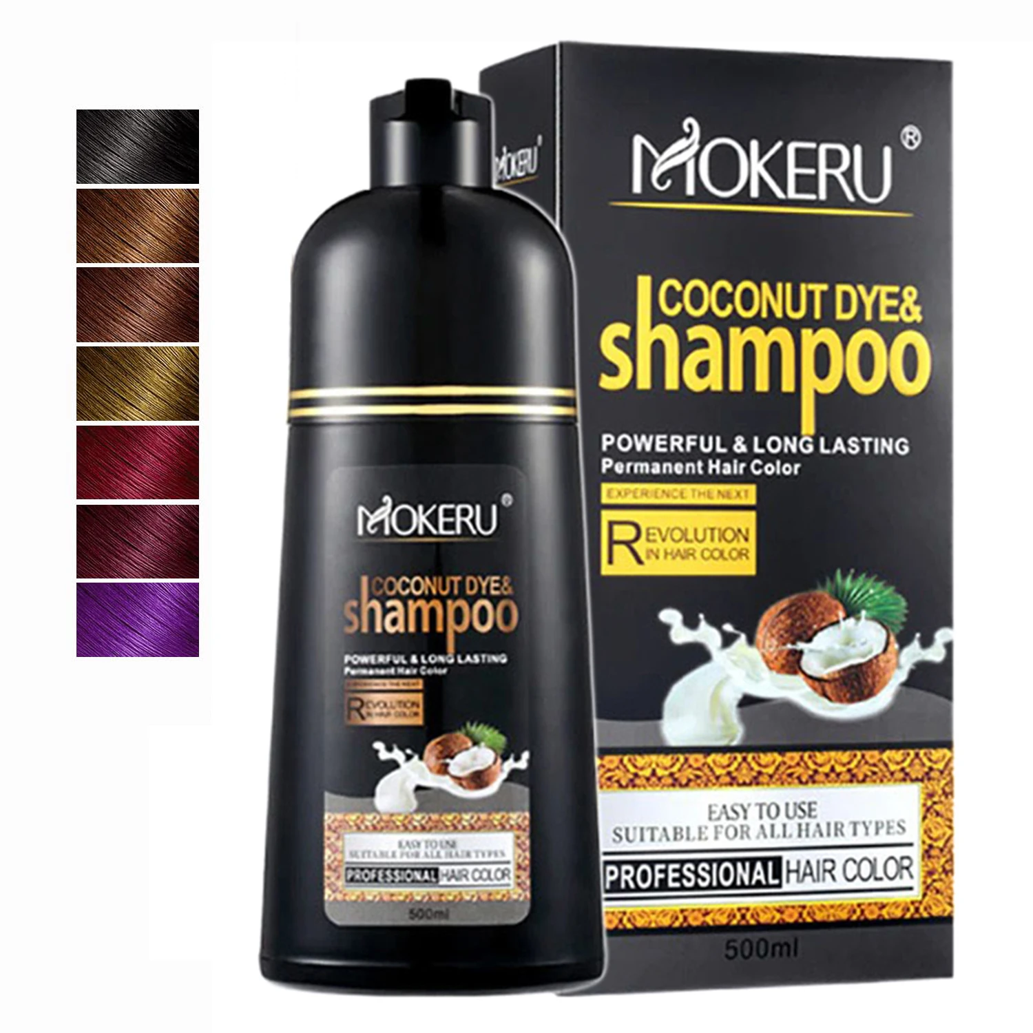 Mokeru 500ml Natural Organic Coconut Oil Essence Black Hair Dye Shampoo Covering Gray Hair Permanent Hair Coloring Dye Shampoo hair dye 6 colors natural plant hair dye covering gray hair shampoo permanent no side effects quick color cream 500ml