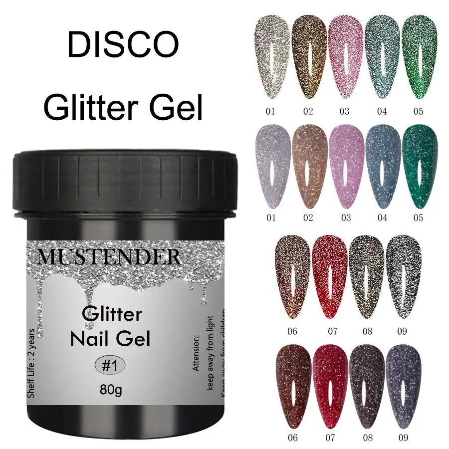 80G Disco Gel Colorato Riflettente Glitter Smalto Gel Per Unghie Scintillante Auroras Gel Laser Paillettes Lucide Gel Uv Vernice Manicure