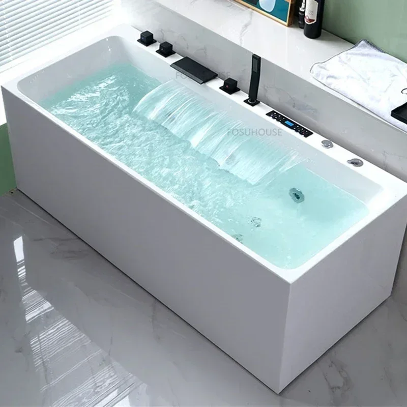 Modern Acrylic Bathtub Rectangle Comfortable Massage Thermostatic Adults Household Bubbles Bathtub Bathroom Fixture
