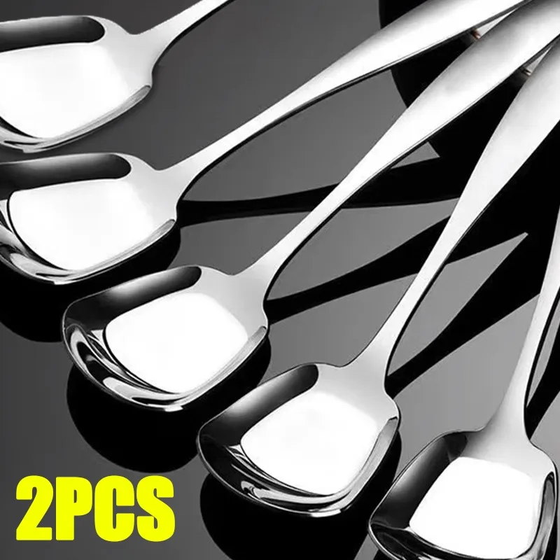 

1/2PCS Stainless Steel Big Spoon Large Rice Spoon Long Handle Thicken Serving Spoon Home Public Tablespoons Kitchen Tableware