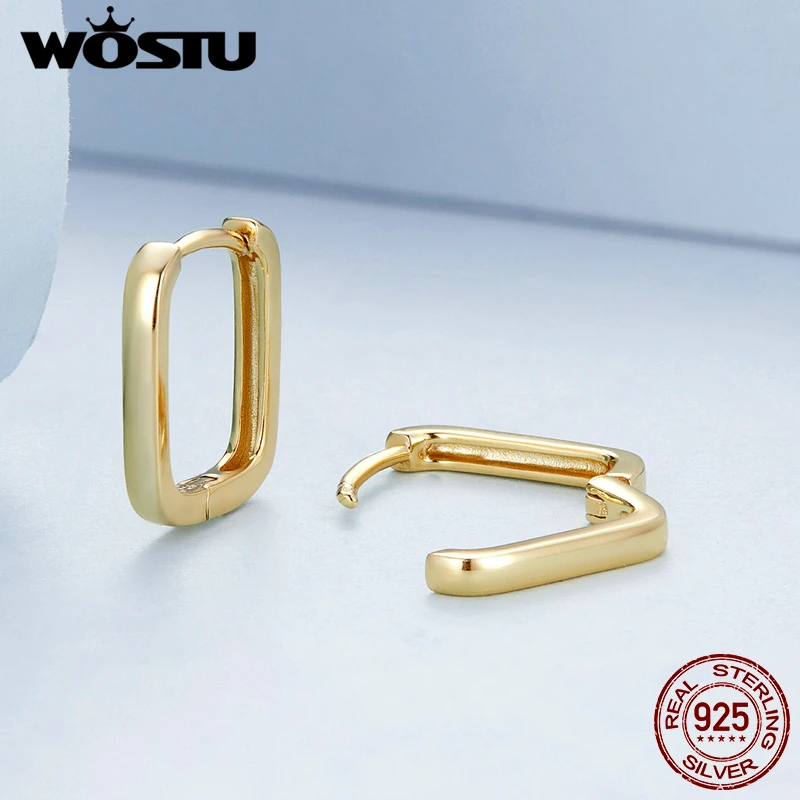 WOSTU 925 Sterling Silver Simple U Shape Hoop Earrings Black Rose Gold Statement Earring Wedding Gift Minimalism Women Jewelry