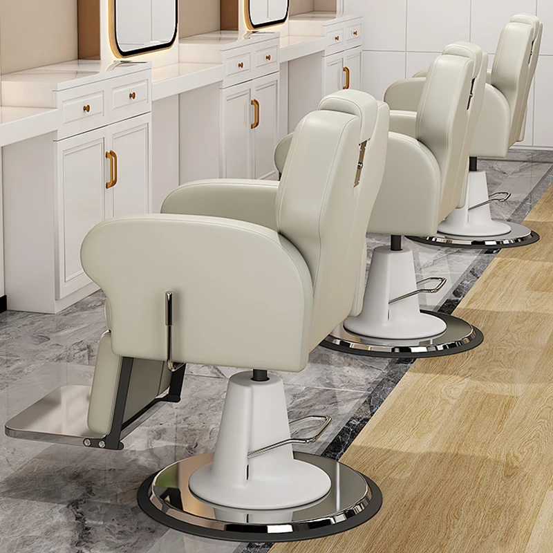 White Spinning Barber Chair Swivel Stool Kitchen Facial Chair Stylist Barbershop Ergonomic Taburete Con Ruedas Saloon Furniture