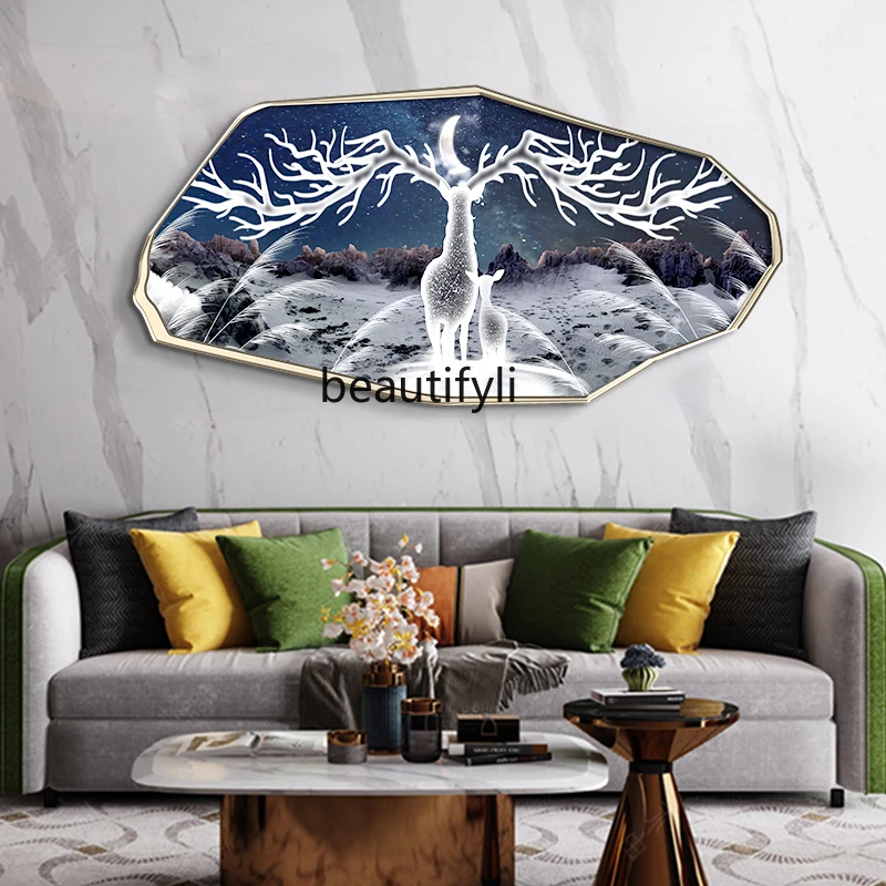 

HJ Decorative Painting Modern Light Luxury LED Light Painting Sofa Background Wall Living Room Hanging Painting