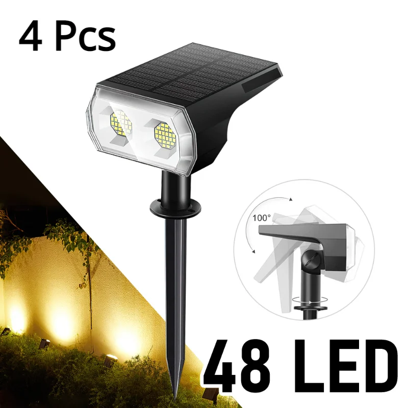 

4Pcs 48LED Solar Lawn Lights Outdoor Landscape Spotlights IP65 Waterproof Upgraded Powered Wall Lamp Villa Garden Lighting Decor