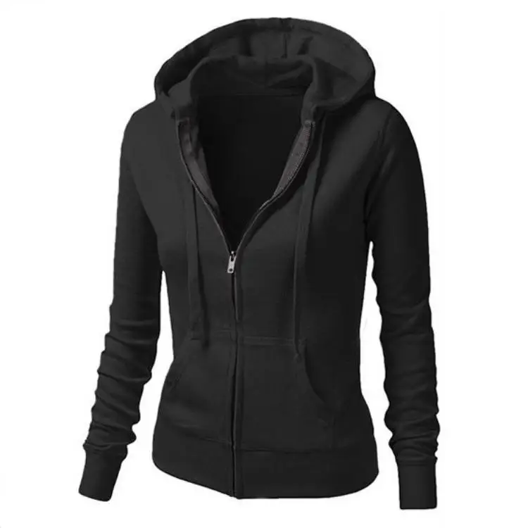 Negro - Sudadera con capucha y cremallera deportiva para mujer