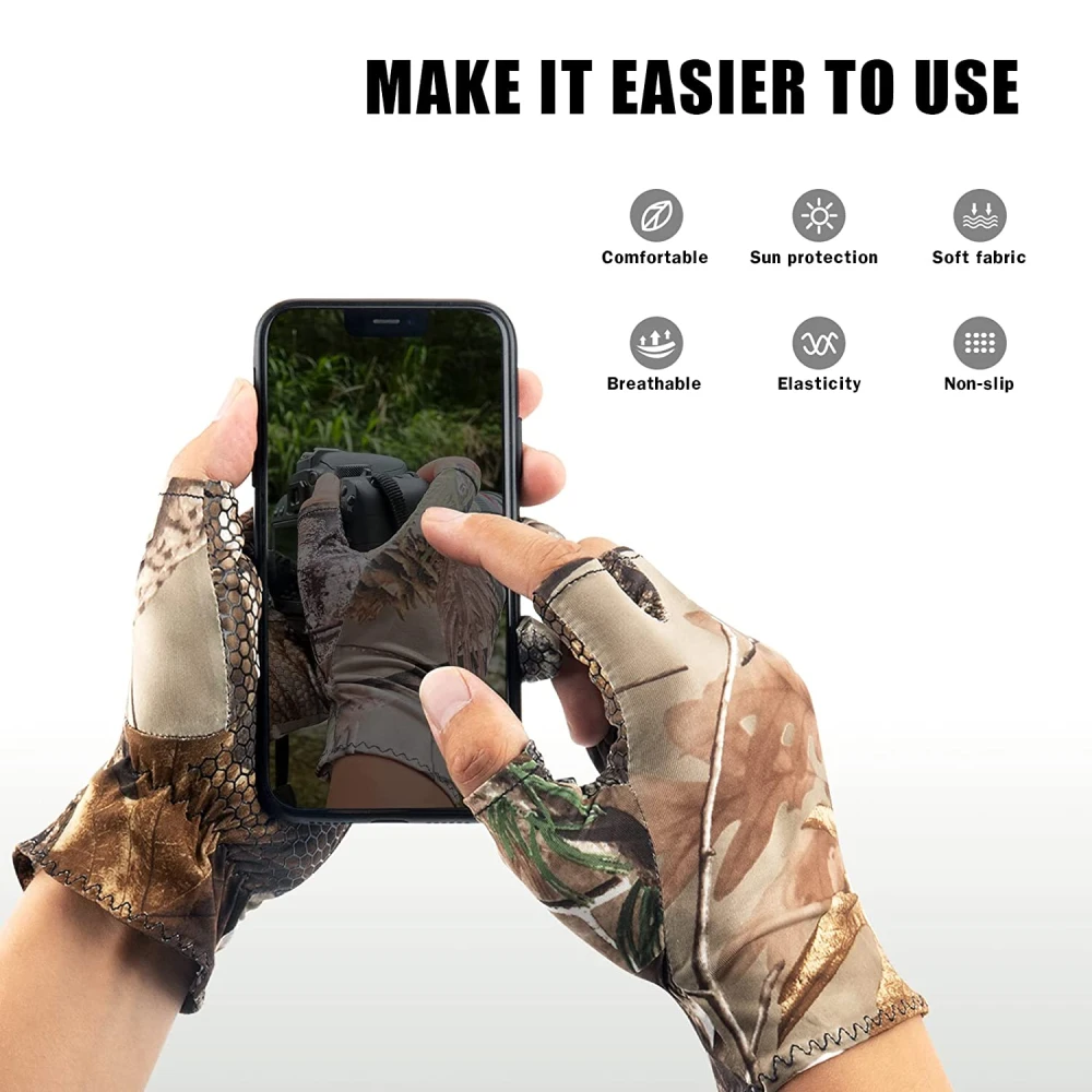 QualyQualy Gants En Gel Antidérapant Minces, élastiques Et Perméables à L’air Avec Trois Doigts Ouverts Et Motif Camouflage Pour Chasse, Pêche Et