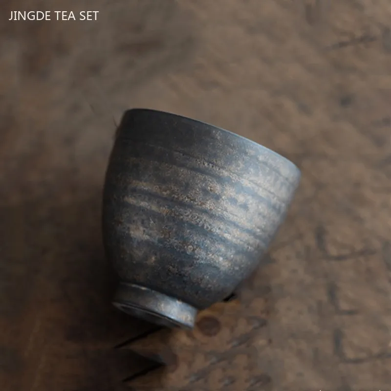 1pc Retro Iron Glaze Tea Cup Japanese Rough Pottery Handmade Tea Set Personal Single Cup Custom Portable Ceramic Master Cup