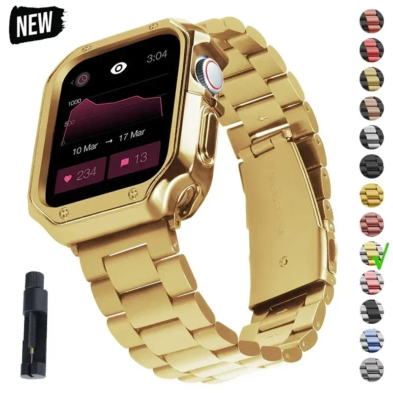 Sleek Stainless Steel Apple Watch Band with TPU Protective Case