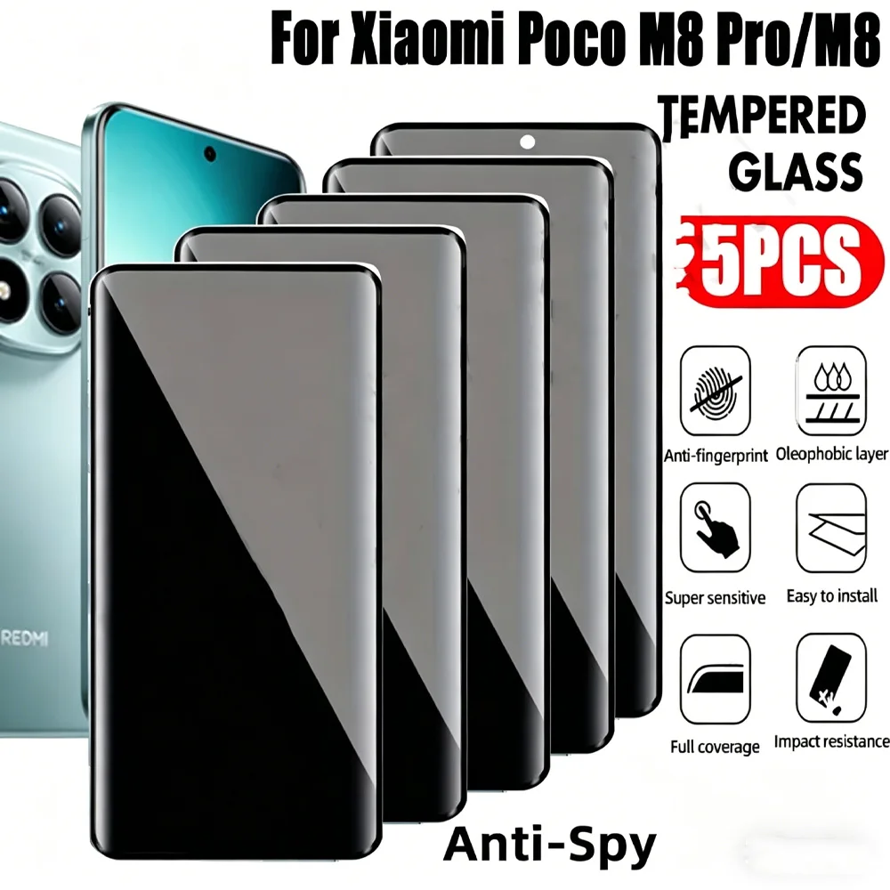 Protecteur d'écran anti-espion, 5 pièces, en verre trempé, pour Xiaomi Poco X8 Pro Max M6 Pro X6 5G X6 Pro F7 Pro X7 Pro 14T Pro M4Pro M5S