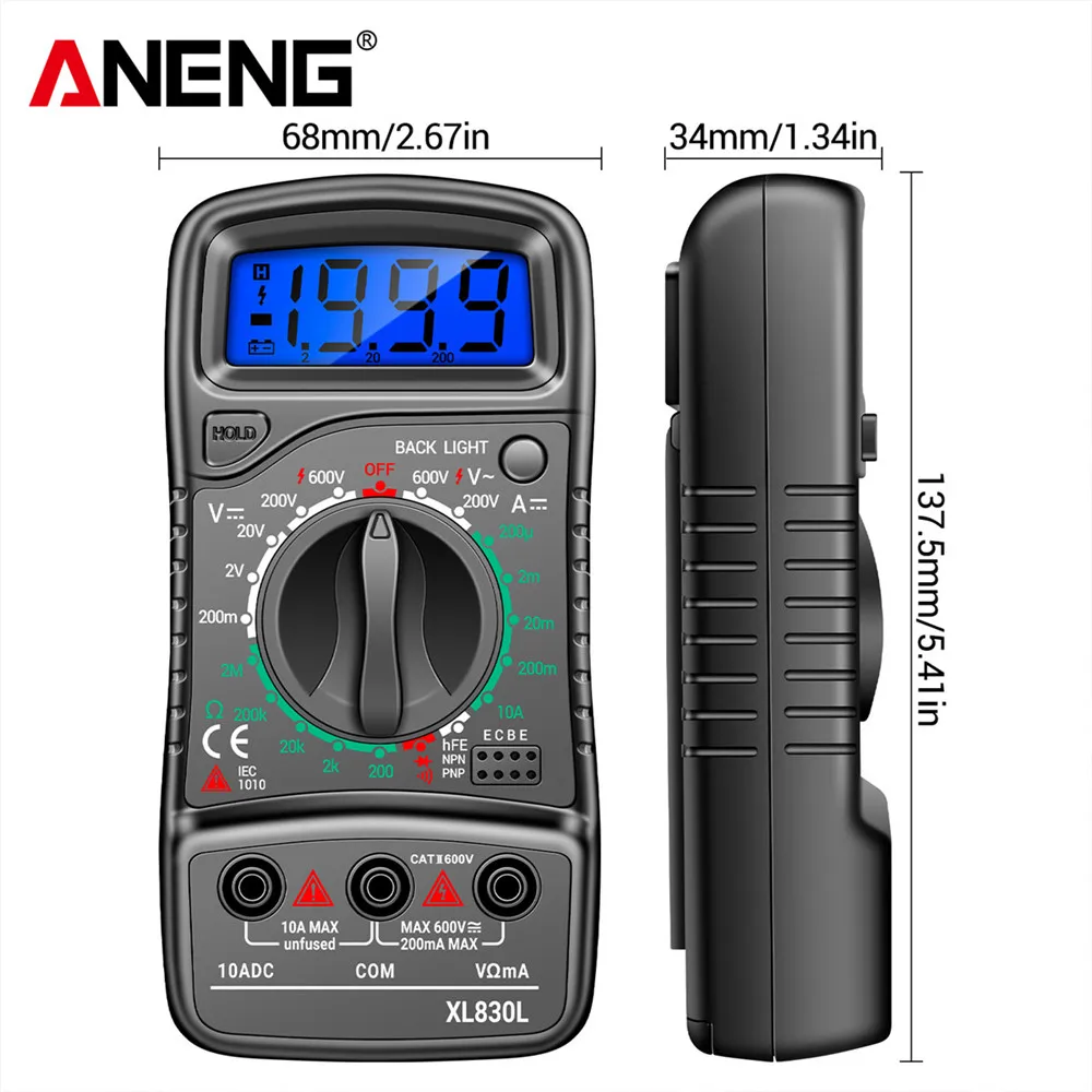ANENG XL830L Multi-range Multimeter Digital 1999 Counts  AC/DC Voltage current Tester Resistance Buzzer Diode hFE Tester Tools 6