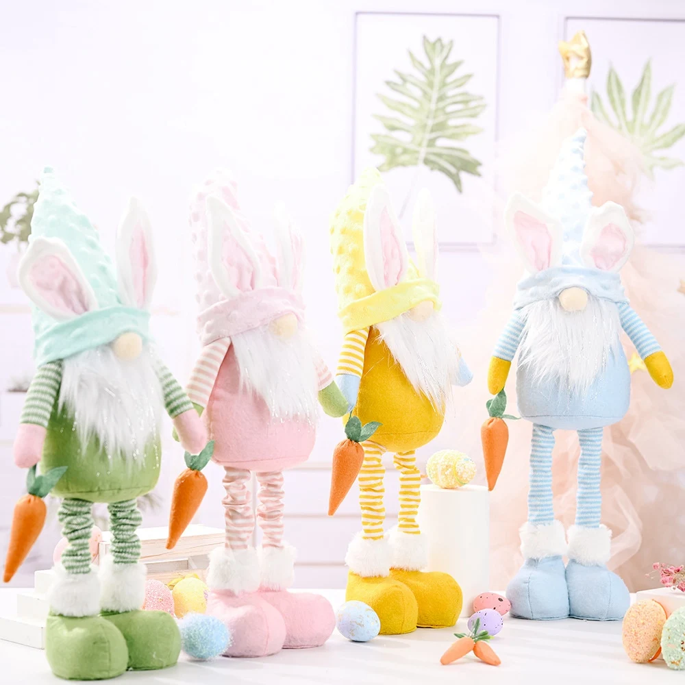 Easter Bunny Gnome Handmade Rabbit Carrot Plush Toys Doll Ornaments Kids Easter Home Party Decor,
