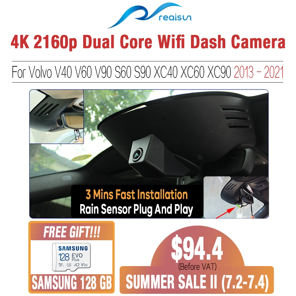 yi smart dash camera Realsun 4K 2160P Car DVR Dual Core Novatek 96670 Wifi Dash Camera Video Recorder For Volvo V40 V60 V90 S60 S90 XC40 XC60 XC90 rearview mirror camera