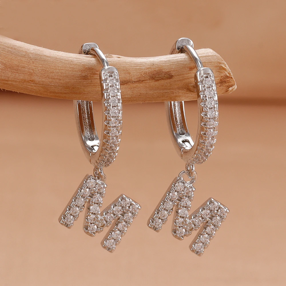 Nidin Hot Sale Initial A-Z Letters Mini Small Hoop Earrings Gold Color Zircon Jewelry Alphabet Fashion Christmas New Year Gift